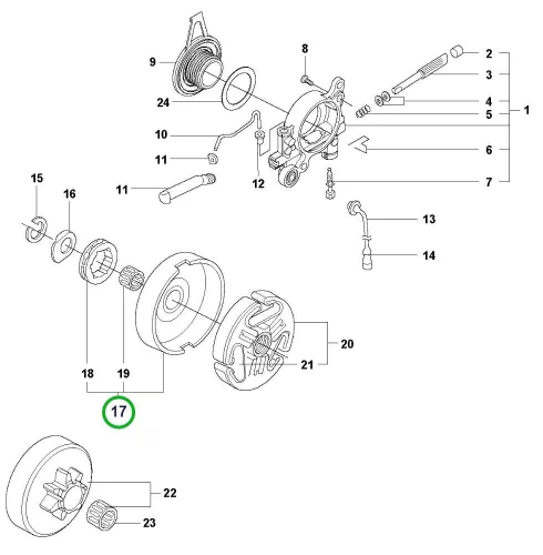 Husqvarna kuplungdob 3/8" 8 fogas 365, 372 XP láncfűrészhez robbantott ábra
