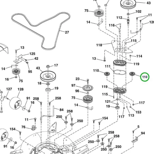 Husqvarna vágóasztal fogaskerék TC 342, TC 338 fűnyírótraktorhoz robbantott ábra