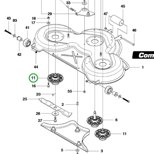 Husqvarna csapágyház egység Combi 122, 132, 155 P 524EFI riderhez robbantott ábra