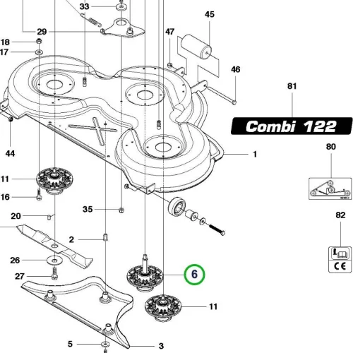 Husqvarna első csapágyház egység Combi 122 P 524EFI riderhez robbantott ábra