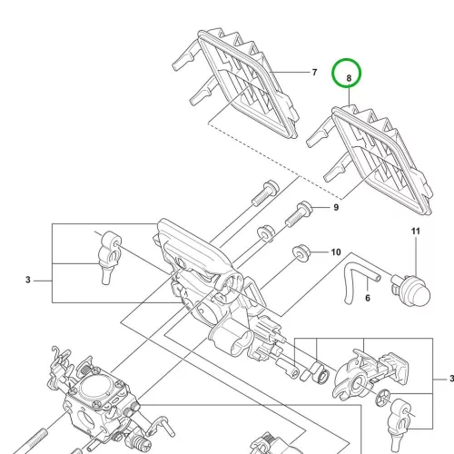 Husqvarna filc légszűrő 130, 135 Mark II láncfűrészhez robbantott ábra