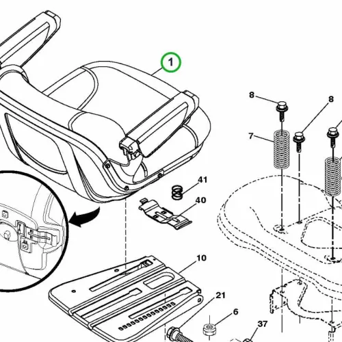 Husqvarna ülés karfás szürke TS 346, TS 343, TS 342 fűnyírótraktorhoz robbantott ábra