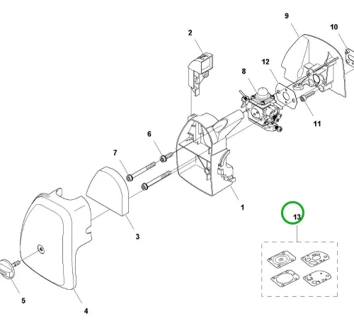 Husqvarna karburátor javítókészlet 122HD60, 322HD60 sövényvágóhoz robbantott ábra