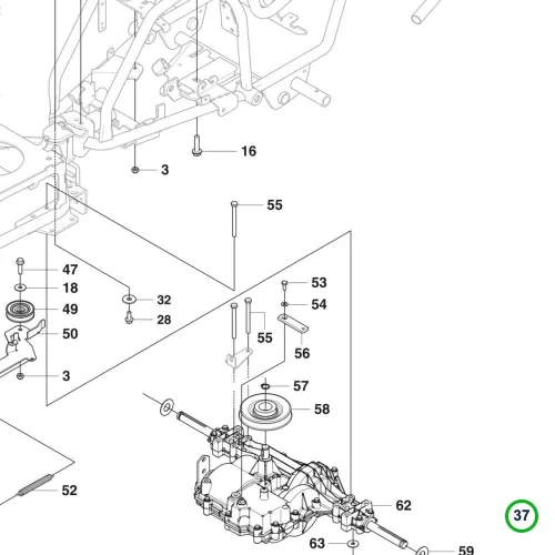 Husqvarna hajtószíj 935 mm sebességváltó R 111B riderhez robbantott ábra
