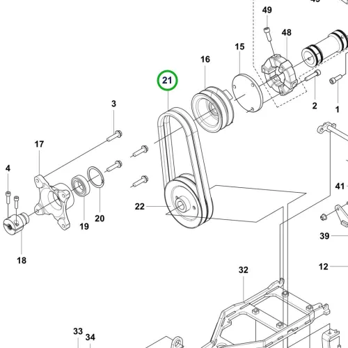 Husqvarna PTO hajtószíj P 525DX, P 520DX riderhez robbantott ábra