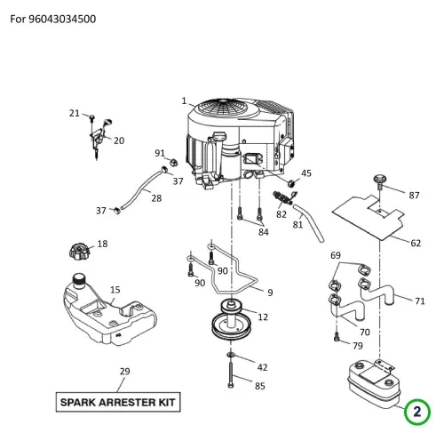 Husqvarna ikerdobos kipufogó TS 346, TC 342, TS 342 fűnyírótraktorhoz robbantott ábra