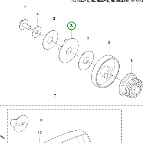 Husqvarna lánckerék 3/8" 6 fogas 330i, 436Li láncfűrészhez robbantott ábra