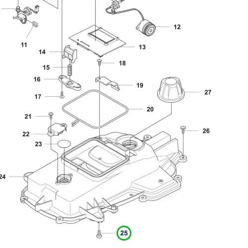 Husqvarna csavar M5x12 felső váz Automower 305, 308 robotfűnyíróhoz robbantott ábra