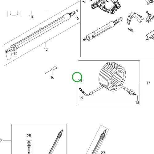 Husqvarna O gyűrű PW 480, PW 490, PW 360, PW 350 magasnyomású mosóhoz robbantott ábra