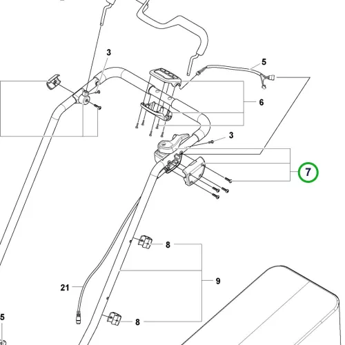 Husqvarna nyomógombos kapcsolóegység LC 247i, LB 448i fűnyíróhoz robbantott ábra