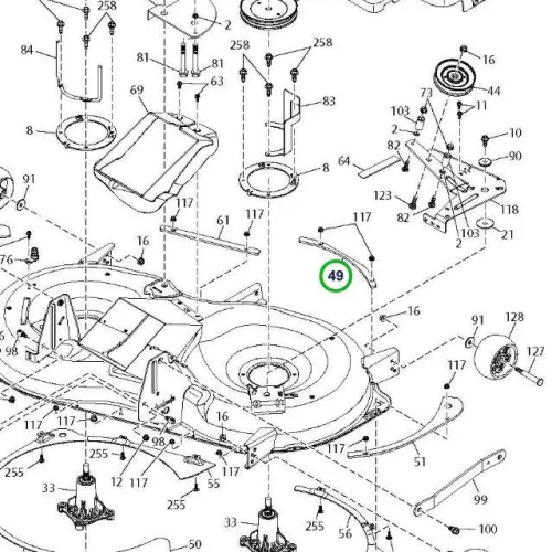 Husqvarna merevítő lemez jobb első 108 cm TC 242T fűnyírótraktorhoz robbantott ábra