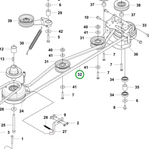 Husqvarna középső szíj 2399 mm R 418TsX AWD, R 420TsX AWD riderhez robbantott ábra