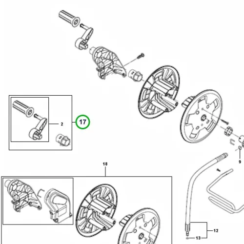 Husqvarna tömlődob orsó fogantyú készlet PW 480 magasnyomású mosóhoz robbantott ábra