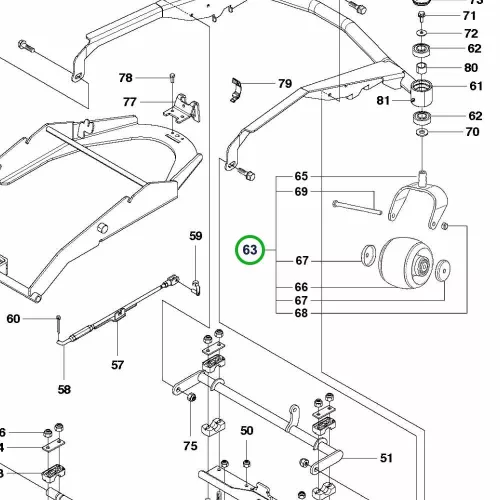 Husqvarna forgókerék egység kenhető Combi 122 P 524EFI riderhez robbantott ábra