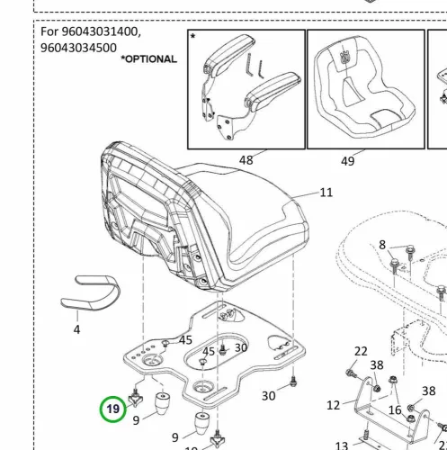 Husqvarna ülés háromkarú gomb 5/16 18 TS 142 fűnyírótraktorhoz robbantott ábra