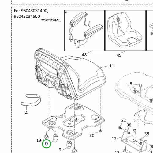 Husqvarna ülés ütköző gumi TS 142, TS 242, TS 348XD fűnyírótraktorhoz robbantott ábra