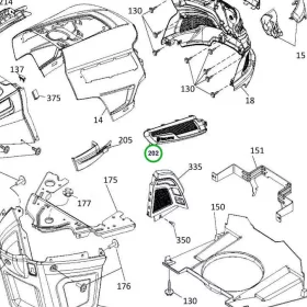 Husqvarna oldalsó szellőzőrács jobb TS 142, TC 238 fűnyírótraktorhoz robbantott ábra