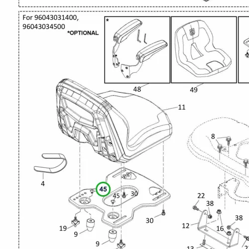 Husqvarna ülés szekrénycsavar 3/8 16 TS 142, TS 242 fűnyírótraktorhoz robbantott ábra