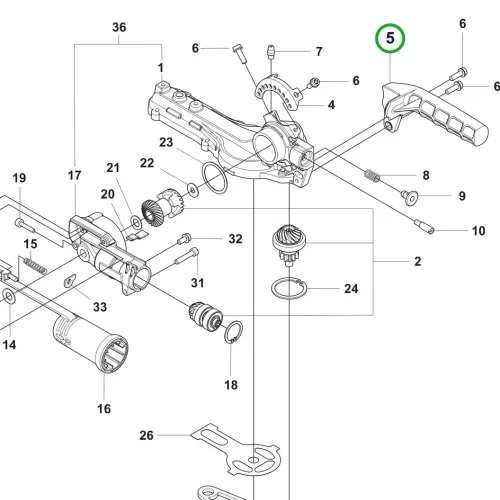 Husqvarna szöghajtóház csőfoglalat 525HE3, 525HE4 sövényvágóhoz robbantott ábra