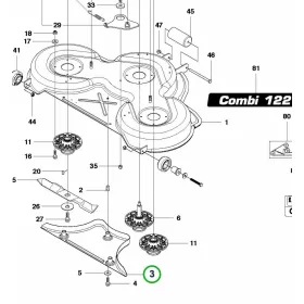 Husqvarna kidobónyílás záródugó Combi 122 R 422Ts, P 524EFI riderhez robbantott ábra
