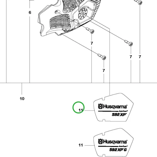 Husqvarna berántóház matrica 592 XP láncfűrészhez robbantott ábra