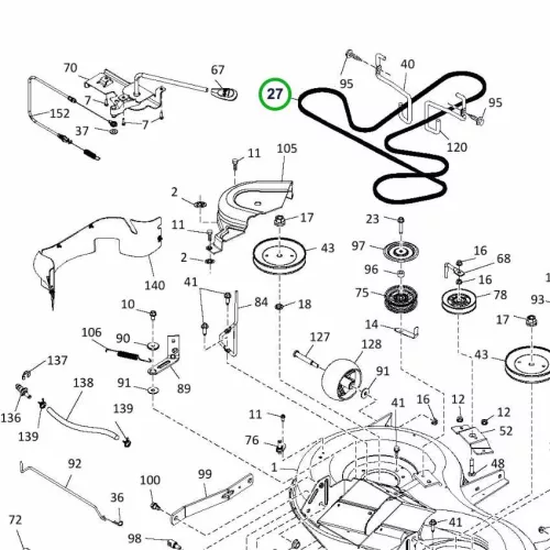 Husqvarna vágóasztalszíj 2833 mm TC 138, TC 238T fűnyírótraktorhoz robbantott ábra