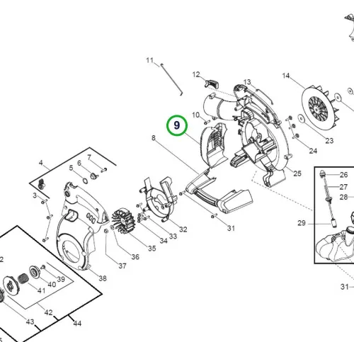Husqvarna kipufogóvédő burkolat 125B, 125BVx lombfúvóhoz robbantott ábra