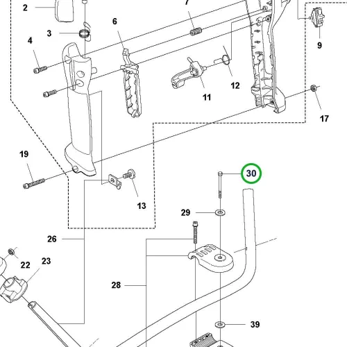 Husqvarna fogantyú torony csavar M6x60 535RX, 535RXT fűkaszához robbantott ábra