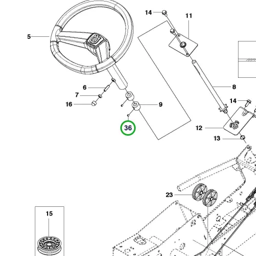 Husqvarna kormány szárnélküli csavar M8x8 R 214TC, R 216T AWD riderhez robbantott ábra
