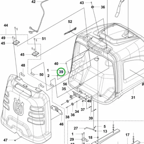 Husqvarna fűgyűjtő önzáró anya M5 RC 318T, RC 320Ts AWD riderhez robbantott ábra