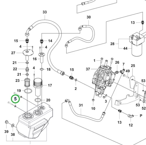 Husqvarna alátét P 524X, P 525DX riderhez robbantott ábra