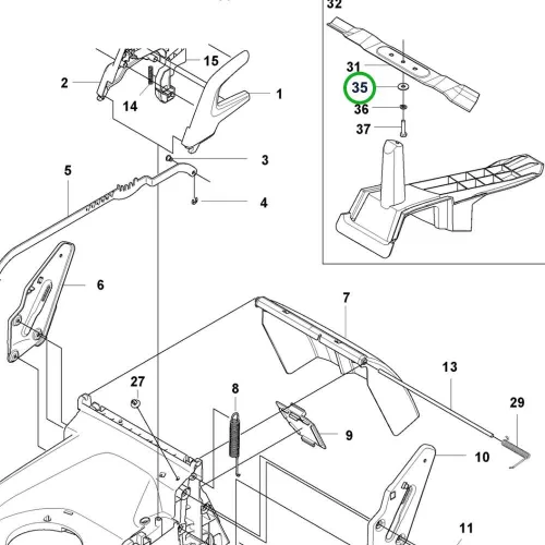 Husqvarna késalátét LC 247i, LC 347iVX, LC 353iVX fűnyíróhoz robbantott ábra