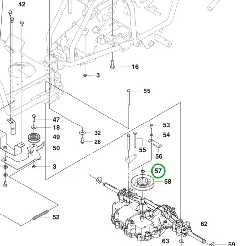 Husqvarna biztosítógyűrű 16x1 sebességváltó R 111B5 riderhez robbantott ábra