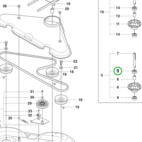 Husqvarna golyóscsapágy 6304 2RS1 késtengely R 214TC, R 214C riderhez robbantott ábra