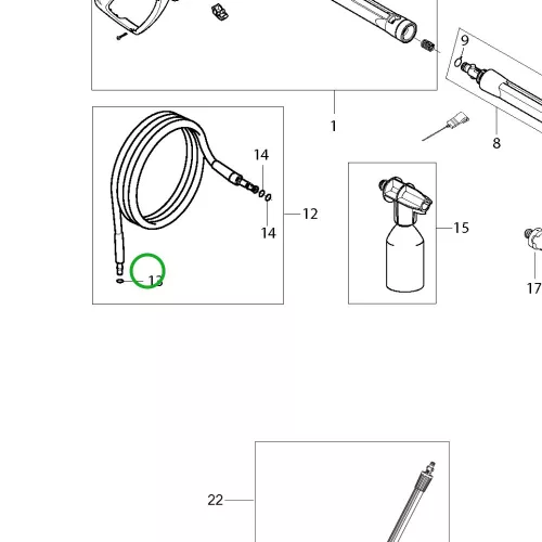 Husqvarna O gyűrű PW 130, PW 240, PW 370, PW 350 magasnyomású mosóhoz robbantott ábra
