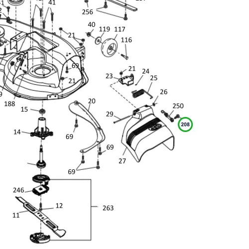 Husqvarna vágóasztal csavar TS 142T, TS 142L fűnyírótraktorhoz robbantott ábra