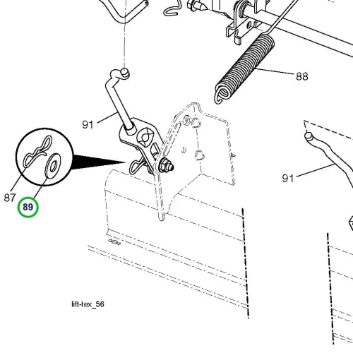 Husqvarna cinkezett alátét emelőhöz TS 346, TC 342 fűnyírótraktorhoz robbantott ábra
