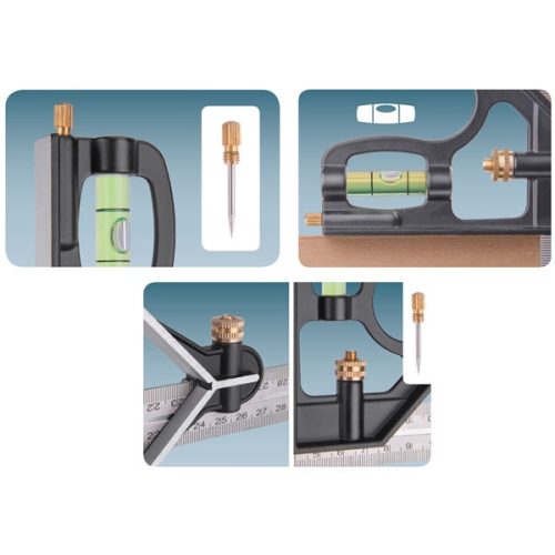 Asztalos kombinált derékszög és vonalzó vízmértékkel (300mm)