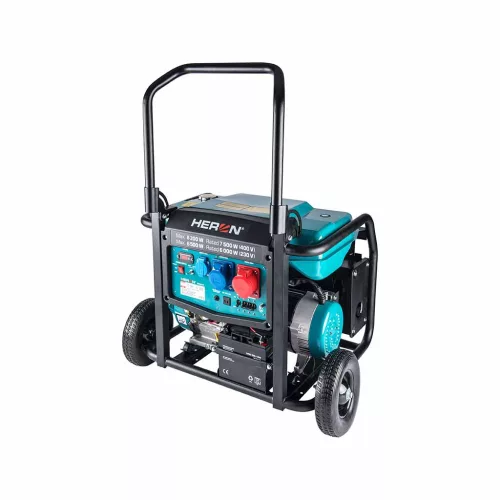 HERON benzinmotoros áramfejlesztő; 8 kVA; 400/230 V; elektromos indítással