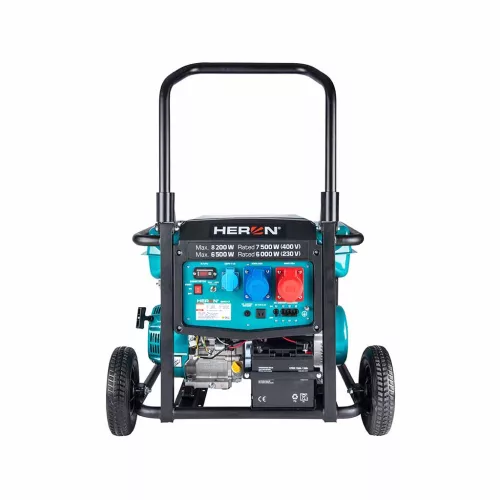 HERON benzinmotoros áramfejlesztő; 8 kVA; 400/230 V; elektromos indítással