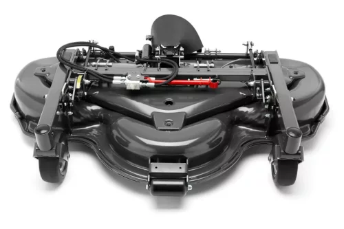 Husqvarna Combi 155X vágóasztal hátulnézetből, hidraulikus vágásmagasság-állítással